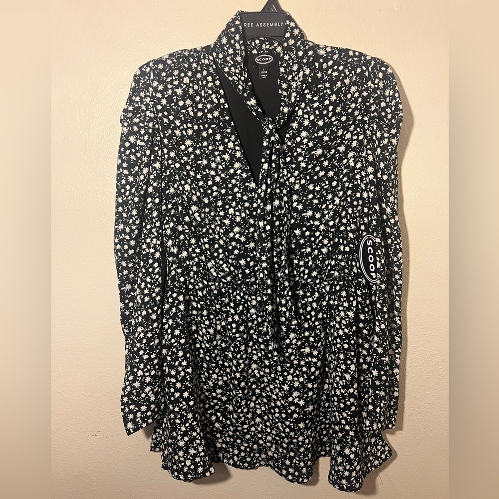 Black and White Floral Long Sleeve Dress